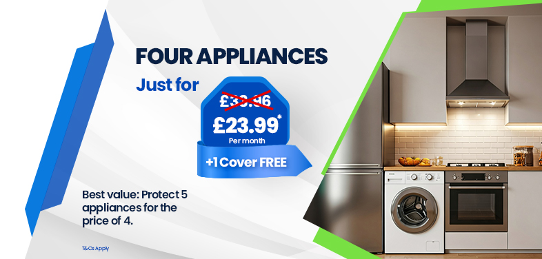 Happy family using kitchen appliances together, representing appliance insurance protection for everyday essentials