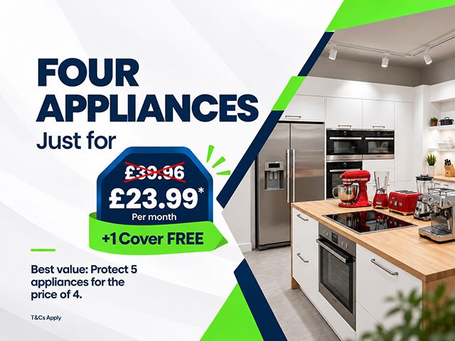 Smart Cover offer: protect 5 appliances for the price of 4, &pound;23.99 per month plus 1 cover free