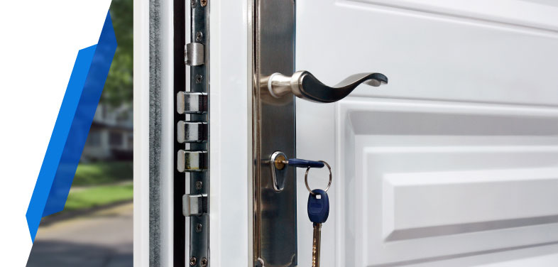 External door lock with keys inserted - Smart Cover external locks insurance for lost keys and emergency home access.