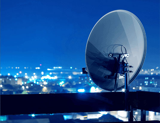 Satellite dish at night representing continuous Sky equipment insurance by Smart Cover